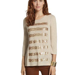 Chico's Beige and Gold Sequin Blouse